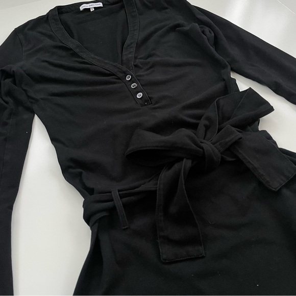 Standard James Perse Black V-neck Henley Long-sleeve Dress Size Small - Picture 3 of 10